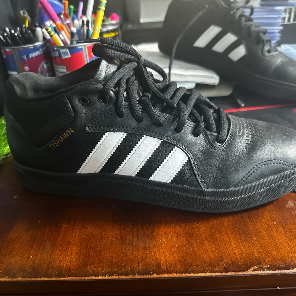 Adidas Tyshawn Jones Black and White Striped Sneakers